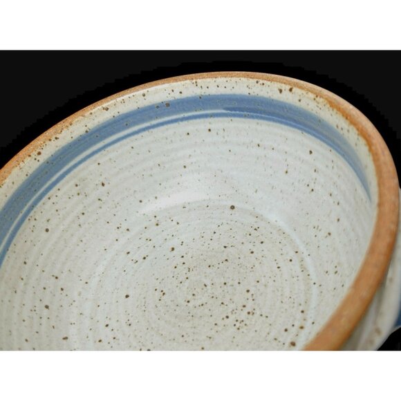 Salt Glaze Speckled Blue Bird Pottery Bowl Handled 6" Signed Handmade Turned - Picture 5 of 9